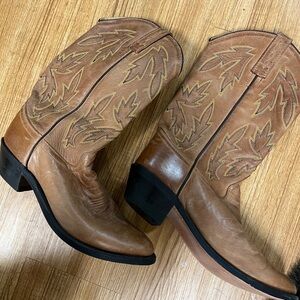 Old West Brown Leather Cowboy Boots size 8 women’s barn western